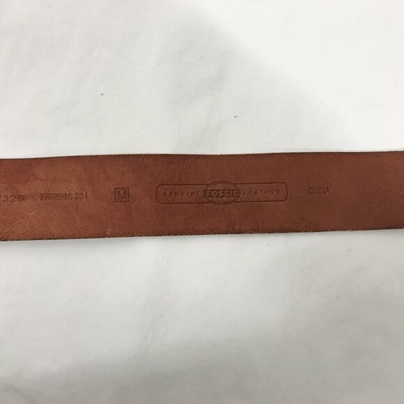 Leather Belt Fossil Whiskey Brown Brass Rings - Picture 6 of 8